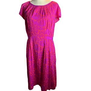 Boden Purple Coral Floral Fit & Flare Dress, Retro Empire Waist, Size 10L